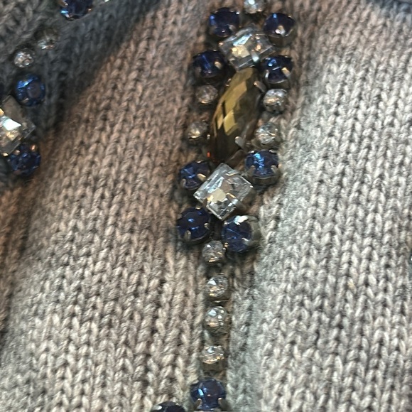 Tory Burch - Grey Knit Sweater w/ Rhinestone & Blue Gem Embellishments - Picture 12 of 15